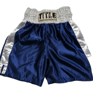 Title Boxing Satin Shorts Shiny Elastic Waist Blue White Men’s Size Medium 30 - Picture 1 of 6