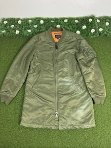 Alpha Industries Jacket Womens Medium Green MA-1 Long Flyers Bomber Flight Logo - Picture 1 of 24