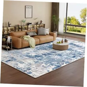 Washable Abstract Area Rug - Contemporary Style for Living 6X9FT Light Blue - Picture 1 of 7