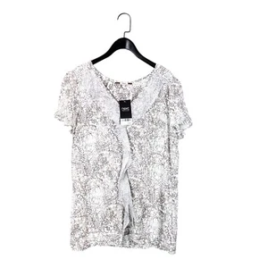 NEXT White Brown Taupe Paisley Chiffon Ruffle Trim V-Neck Blouse - Size 16 NEW - Picture 1 of 12