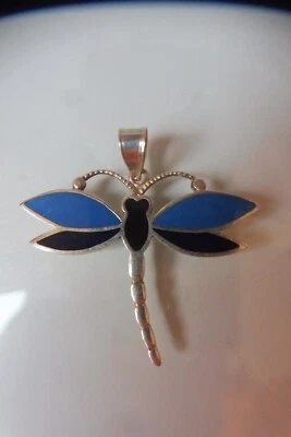 Hermoso Colgante, Libélula, Plata 925 Con Turquesa Y Ónix, Colgante De Cadena - Imagen 1 de 4