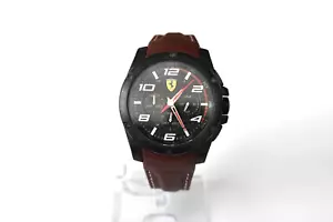 New Scuderia Ferrari Brown Leather Carbon Chronograph 0830029 $375 Watch - Picture 1 of 6