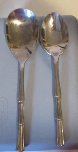 Oxford Hall (Stainless) Bamboo Serving Spoons Lot of 2 - Picture 1 of 2