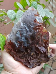 880g Natural Fluorite Crystal Specimen With Red Iron Oxide Coating Rare Mineral - Picture 1 of 9