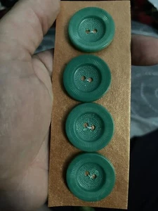 Vintage Green Sew Through Two 2 Hole Plastic Buttons On Card Stock Set Of 4 - Picture 1 of 8