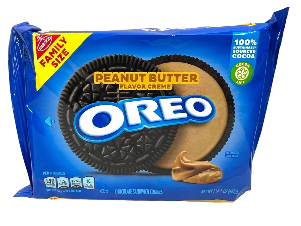 Oreo Chocolate Sandwich Cookies 17 Oz. Peanut Butter Creme Tasty Dunkable Snacks