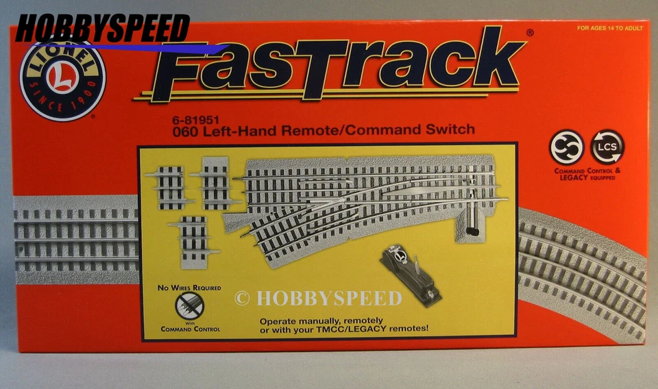 LIONEL FASTRACK 060 LEFT REMOTE/COMMAND SWITCH track o gauge turnout 6-81951 - Image 1 of 4