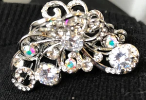 Neu Silber Wirbel mit Kristall & irisierenden Strasssteinen 1 1/2" Haarkralle Clip - Bild 1 von 2