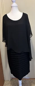 Black Chiffon Cocktail Dress Size 18 With Overlay Shutter Pleat Sheath Preowned - Picture 1 of 10