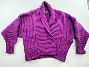 Vintage IB Diffusion Sweater Womens S Purple Wool Mohair Cardigan Shawl 4 button - Picture 1 of 8
