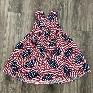 Handmade Girls Sz 5/6 Patriotic Sundress Flag 4th of July Ribbon Tie - Picture 1 of 4