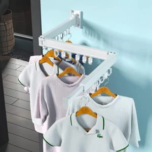 Wall Mounted Clothes Hanger Rack Retractable Clothes Drying Rack Space-Saving US - Picture 1 of 13