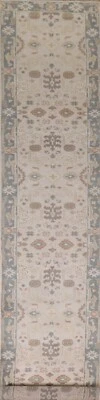 Ivory/ Gray Oushak Indien Narrow/ Long Runner Rug 2' 7" x 15' 8" Handmade Carpet - Image 1 of 4