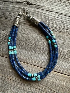 Sterling silver lapis multistrand choker 14 inch - Picture 1 of 11