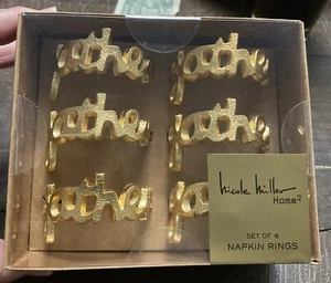 Nicole Miller Home Set 6 Anelli Tovaglioli Oro "Raccogli" Nuovi con scatola - Foto 1 di 4