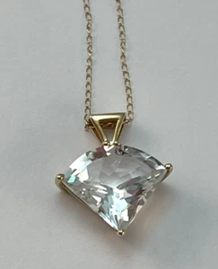 14 K Yellow Gold 18" Lightweight Chain Necklace White Sapphire Pendant 3.6 Grams - Picture 1 of 21