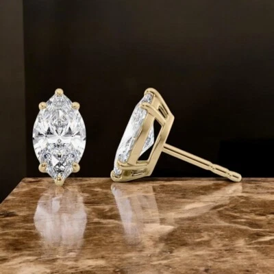 Black Friday 14K Yellow Gold Earring 2.00 Ct IGI Lab Grown Marquise Diamond Stud - Image 1 of 4