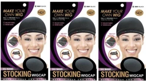 [3 PACK] QFITT DIY WIG SILICONE STOCKING WIG CAP 5001 COLOR BLACK - Picture 1 of 1