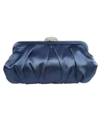 Nina Women's Classic Pleated Satin Cross Body Clutch Navy Silver - Image 1 of 4