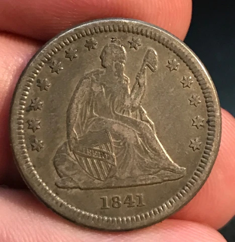 1841-o Seated liberty quarter, Die break reverse, VF/XF, scarce date Cover