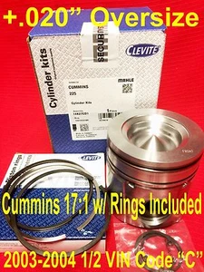 Dodge Cummins 5.9 5.9L pistón +.020 2003-04 con anillos MAHLE Clevite - Imagen 1 de 2