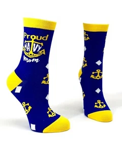 Fabdaz Proud Navy Mom Military Mother Gift Bright Women's Crew Novelty Socks - Picture 1 of 4