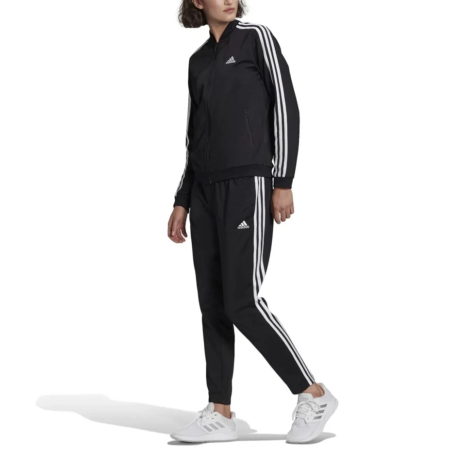 ADIDAS Essentials 3-Stripes Track Suit Zip Jacket & Pants Women's size L Black