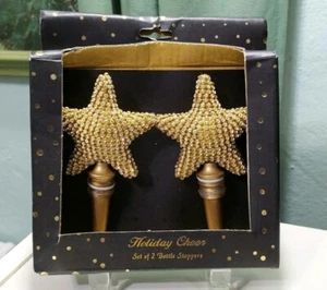 New Boxed pair gold sparkling Starfish Star Fish Shaped Wine Bottle Stopper - Picture 1 of 4