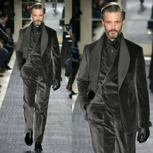 Conjunto de 2 piezas de traje de terciopelo para hombre chal solapa negocios trajes informales - Imagen 1 de 18