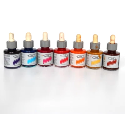 LOT OF 7 VINTAGE WINSOR & NEWTON LIQUID ACRYLIC COLOURS /VARIOUS COLOR - Image 1 of 4