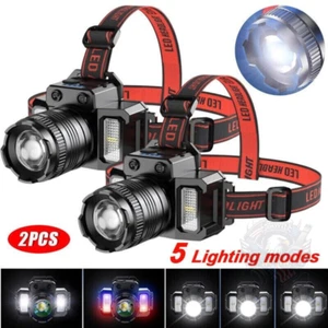 2 x Super Bright Headlamp Rechargeable Headlight Head Torch Work Lamp Flashlight - Picture 1 of 17