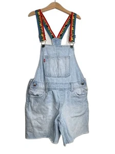 Levi's Rainbow Logo Straps Cotton Denim Shortalls Overall Shorts Girls Size 10 - Picture 1 of 12