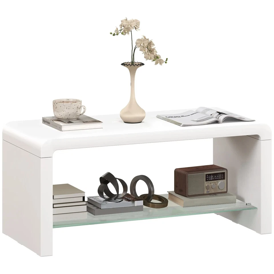 HOMCOM High Gloss Storage Coffee Table White