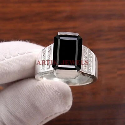 Anello In Argento Sterling 925 Con Gemma In Onice Nero Naturale Per Uomo #5101 - Immagine 1 di 4