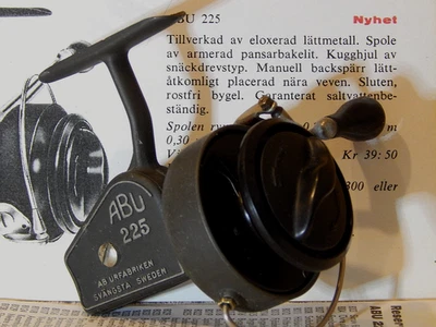 1962  vintage matte black ABU 225 Zangi Italy-made spinning reels-used/xclnt+ - Image 1 of 4