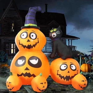 6FT Halloween Pumpkin with Cat Inflatable Outdoor Decorations, Inflatables De... - Picture 1 of 7