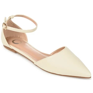 Journee Collection Women's Reba Ankle Strap Pointed Ballet Flats, Bone Size 9M - Picture 1 of 5