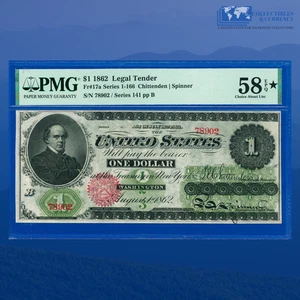 Fr.17a 1862 $1 One Dollar Legal Tender Note "GORGEOUS", PMG AU 58 EPQ STAR #8902 - Picture 1 of 3