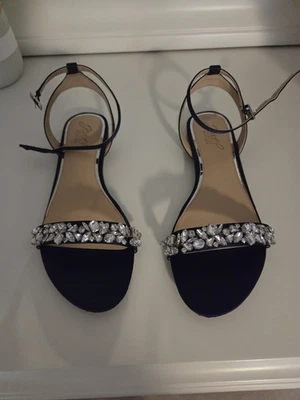 Jewel Badgley Mischka Sandals Women's Sz 8 Ohara Navy Satin Embellished  - Image 1 of 4