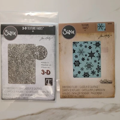 Ellison Sizzix Jim Holtz ENGRAVED & SNOWFLAKES Lg Embossing Folders Lot of 2 NEW - Image 1 of 4