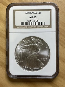 1998 $1 W American  Silver Eagle NGC MS69 Classic Brown Label - Picture 1 of 4