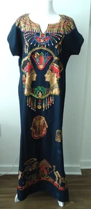 Maxi abito egiziano vintage anni 70 caftano caftano con ingioiellato King Tut, Akhena - Foto 1 di 17