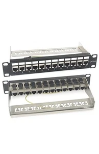 12 Port RJ45 CAT6A Shielded Thru Coupling Patch Panel Network Rack Mount 10" - Picture 1 of 7
