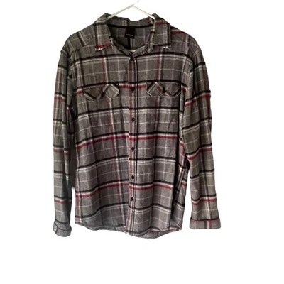 Hawk Men's Size Large Flannel Grey Long Sleeve Button Up  - Image 1 of 4