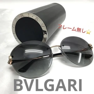 BVLGARI Rimless Black Gold Round Sunglasses 6091-B 61-17-140 - Picture 1 of 9