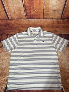 Camisa Polo Under Armour Para Hombre Grande Púrpura Rayas Blanca Suelta Heatgear - Imagen 1 de 8