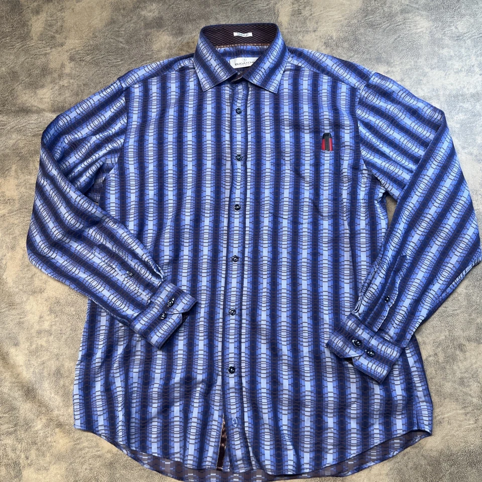 Bugatchi Uomo Shirt Men's XL Blue Stripe Long Sleeve Button Up - Image 1 of 4