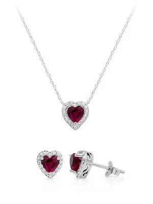Believe by Brilliance Sterling Silver Heart Ruby and Cubic Zirconia Set - Image 1 of 3