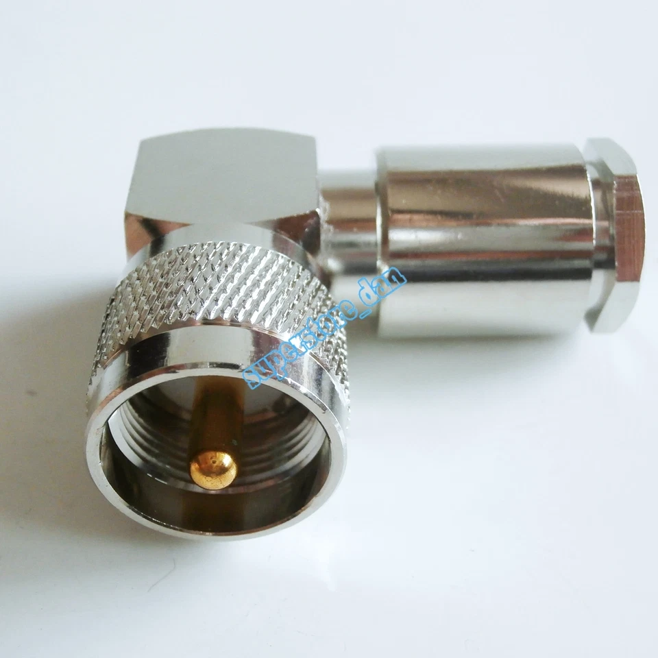 UHF male PL259 PL-259 clamp RG58 RG142 RG400 LMR195 cable right angle Connector  - Image 1 of 1