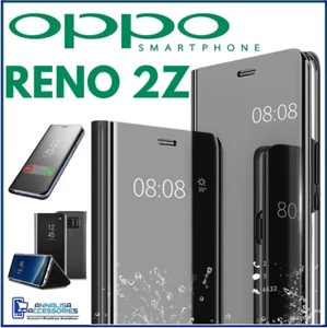 For OPPO RENO 2Z CLEAR VIEW FLIP CASE SMART BOOK MIRROR LUXURY STAND COVER - Picture 1 of 11
